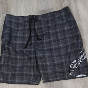 Swim Shorts O'Neill Gray & White Plaid Design With  Drawstring Size 40 In